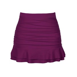 Hilor Women's High Waist Ruffled Swim Bottom Ruffle Swim Skirt - Red (Amaranth)