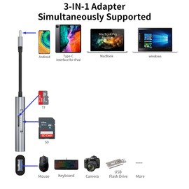 SD Card Reader, USB C to SD, Micro SD Memory Card Reader, Type C to SD Card Reader Adapter for MacBook Camera Android Windows Linux and Other Type C Device-Space Grey