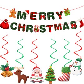 Christmas Ornaments Ornaments Ornaments Set of 7 Christmas Flag Garland Spiral Hanging Christmas Flag Banner Merry Christmas Santa Claus Snowman Christmas Tree Bell Reindeer Hanging Paper Spiral Wall Decor Christmas Decorations Party Decorations