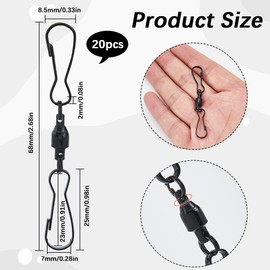 SOFPLATE 1 Box 20Pcs Dual Swivel Clip Wind Spinner Hooks 360 Degree Rotatable Stainless Steel Black Spinning Windsock Spiral Tails Crystal Twisters for Hanging Wind Spinners Plants Flags Party Supply