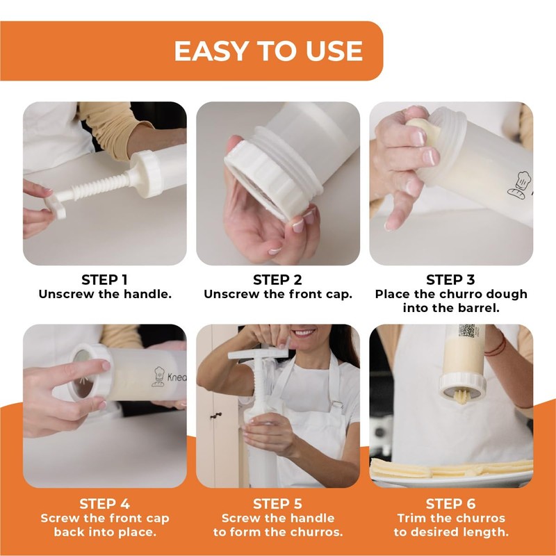 KneadEat Churro Maker Kit with Booster-powered Handle. Churrera and Piping
