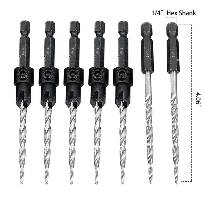 Nvanvmm 5Pcs Wood Countersink Drill Bit Set with 2Pcs Counter