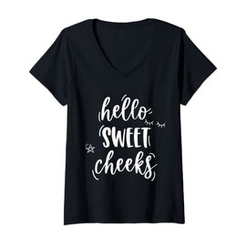Women's Hello Sweet Cheeks V-Neck T-Shirt, black