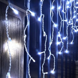 15ft Christmas Icicle Curtain LED String Light Indoor and Outdoor Use (Cool White)