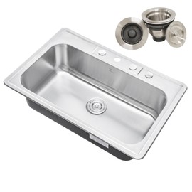 CozyBlock 33 x 22 x 9 Inch Top-mount/Drop-in Stainless Steel Single Bowl Kitchen Sink with Strainer - 18 Gauge Stainless Steel-4 Faucet Hole