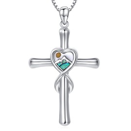 AOBOCO Mustard Seed Necklace Sterling Silver Cross Infinity Heart Mountain Necklace Christian Jewelry for Women