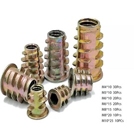 130 Pieces 9 Size M4/M5/M6/M8/M10 Metric Threaded Inserts Nuts Assortment Tool Kit for Wood Furniture Zinc Alloy Furniture Bolt Fastener Connector Hex Socket Screw Inserts