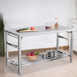 Stainless Steel Work Table, Folding Heavy Duty Food Prep Worktable for Commercial Kitchen Restaurant