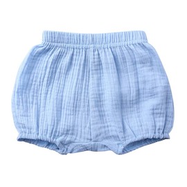 RUKOSU Baby Girls Boys Bloomers Newborn Toddler Kids Unisex Cotton Linen Shorts Solid Color Cute PP Pants Blue 12-24 Months