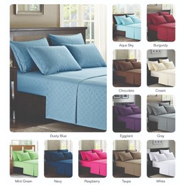 Virah Bella Platinum Hotel Quality Embossed Queen Sheet Set w/4 Pillow Cases Eggplant Purple