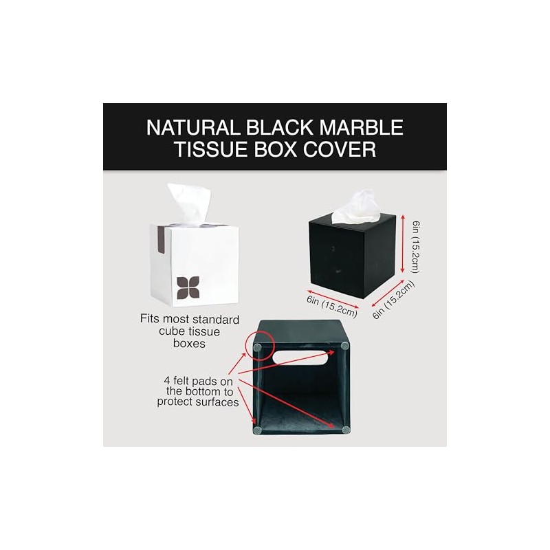 Natural Marble Tissue Box Cover, Black Bathroom Accessories, Tissue Box
