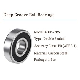 Kozelo 6305RS Deep Groove Ball Bearings - [25x62x17mm] Carbon Steel Balls for Motors Machine Tool Gearboxes Bearing Use, Double Sealed