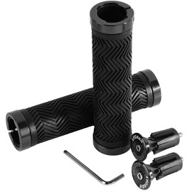 Lycaon Ergonomic Bicycle Grips with 2 Stretchable Aluminium End Caps, Bicycle Handlebar Grips for BMX/Dirt/Downhill/Kids/MTB/Mountain/Road/City/Bike/Scooter, black
