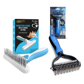 Fur Magic Dematting Comb & Dematting Rake for Dogs Cats - Pet Deshedding Tools for Removing Loose Undercoat, Knots, Mats – Skin-Friendly and Safe Dog Brushes for Grooming