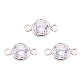 Pandahall 3Pcs Cubic Zirconia Connector Charms Sterling Silver Link Pendants Round Glass Crystal Dangle Connector Charms for Earring Necklace Bracelet Jewelry Making