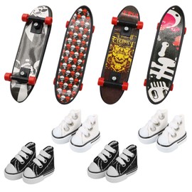 ZOCONE Mini Finger Shoes Skateboards Set - 4 Pairs Finger Scooter Shoes White & Black Mini Fingerboard Skateboard Shoes for Finger Toys with 4 Fingerboards for Finger Breakdance Party Bag Fillers