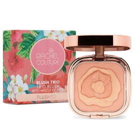 Rachel Couture Compact Blush Trio for All Over Radiant Glow | Infused with Hibiscus Extract | Vegan & Cruelty-Free - 0.32 Oz - Flushed