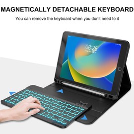 BORIYUAN iPad 10.2 inch Case with Keyboard, Detachable Bluetooth Keyboard with 7 Color Backlit, Slim Folio Smart Cover with Pencil Holder for iPad 9th/8th/7th Gen/iPad Pro 10.5"/iPad Air 3rd Gen Black