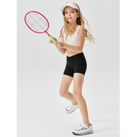 Girls Athletic Shorts Slim Tummy Control V Cross Waist Short Leggings Bike Dance Gymnastics Shorts Black