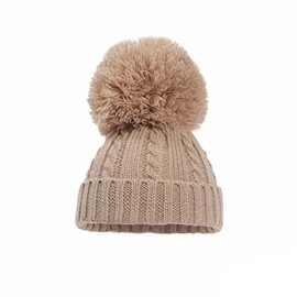 Baby Boys & Girls Knitted Pom Pom Hat, Cable Knit Bobble Hat, Coffee, 12-24 Months