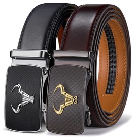 BULLIANT Men belt 2Pack,Leather Ratchet Belt for Gift Men Dress Casual Jeans 1 3/8",Cut for Fit(Black/Antique Coffee,30"-36" Waist Adjustable)