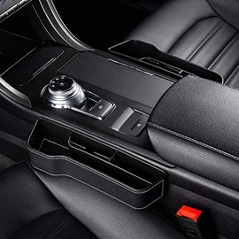 TRUSTTWO Caja de bolsillos de almacenamiento de asientos de automóvil, organizador lateral de la consola de cuero, relleno de espacio de asiento...   