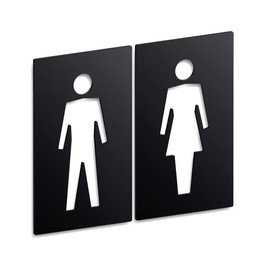 Señalización para baños exterior, hombre y mujer, placas caladas de 12 cm x 20 cm, negro mate, autoadherible (Negro Mate)