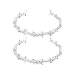 COLORFUL BLING Adjustable Punk Twist 2Pcs Barbed Wire Thorns Chunky Brambles Safety Spur Link Chain Bracelet Set Couple Friendship Hip Hop Rock Cool Cuff Bangle Jewelry-silver cuff