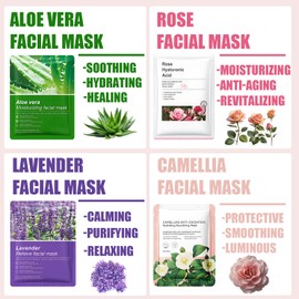 Face Masks Skincare, Natural Plant Extract Sheet Mask, 8Pcs Hydrating & Moisturizing Face Mask - Deep Cleansing Pores, Nourishing, Anti-Aging for All Skin Types