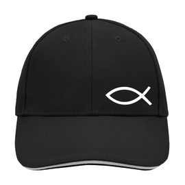 HUURAA Cap Hat Fish Symbol Unisex Cap with Motif for Church and Faith Gift Idea for Friends and Family, Black/Light Grey