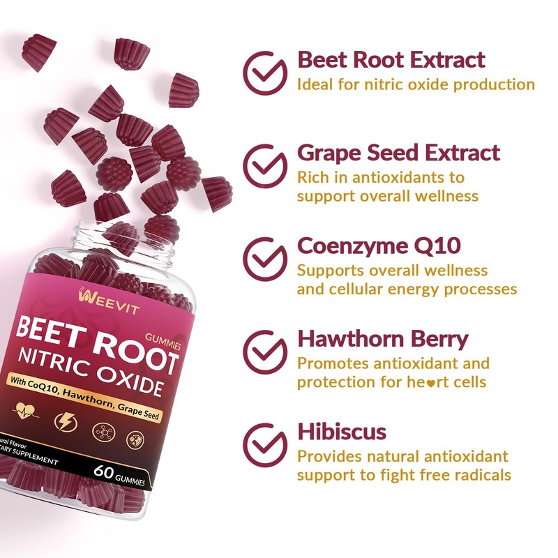 WEEVIT Beet Root Gummies, Nitric Oxide Supplement for Men