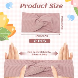 2 Stück Kinder-Stirnbänder, gestricktes Mädchen-Stirnband, weiches Baby-Stirnband, bequeme modische Mädchen-Stirnbänder, elastische Kopfbedeckung mit Knoten für Jungen und Mädchen (Weiß, Rosa)