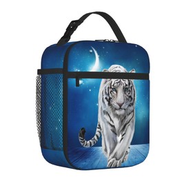 Fekroma Portable Lunch Bag 3D printing Lunch Box Lightweight Lunchbox Reusable School Tote Bag for Boys, Gilrs, Kids and Youth (White Tiger, One Size)