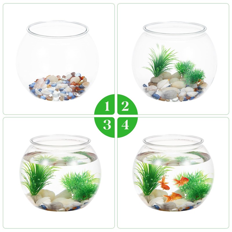 1 Gallon Plastic Fish Bowl, Shatterproof Clear Round Goldfish Betta