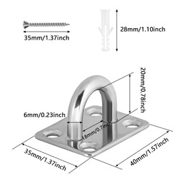 Befun 2PCS Square Pad Eye Plate, M6 Oblong Eye Pad Plate Stainless Steel Suspension Ceiling Hook Marine Hardware Staple Hook Ring Loop with Screws for Swing Suspension