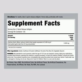 Piping Rock Odorless Garlic Supplement 2400mg | 250 Softgels | High Potency Herbal Extract | Extra Strength Pills | Non-GMO, Gluten Free