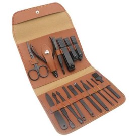 Other brands 16-Piece Nail Clipper Set with Luxurious Leather Case for Hairdressing Scissors - 1.Brown / 미용가위 고급스러운 가죽 케이스 손톱깎이16종 세트 - 1.브라운