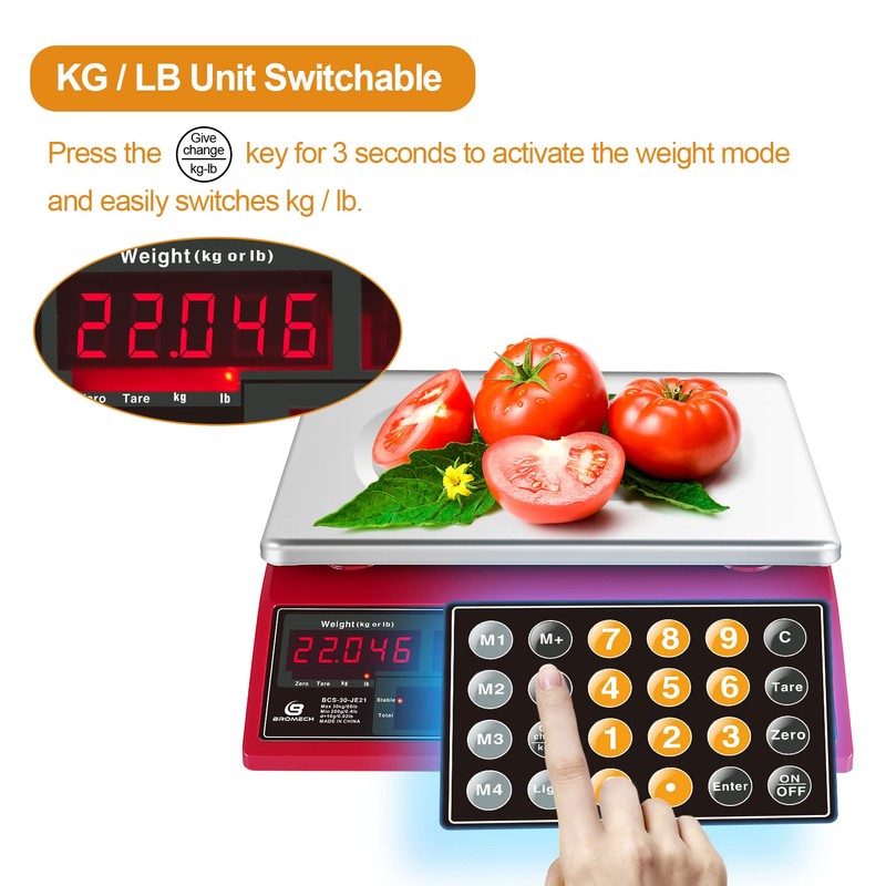 BROMECH Price Computing Scale 66lb Digital Rechargeable Commercial Kitchen Weight