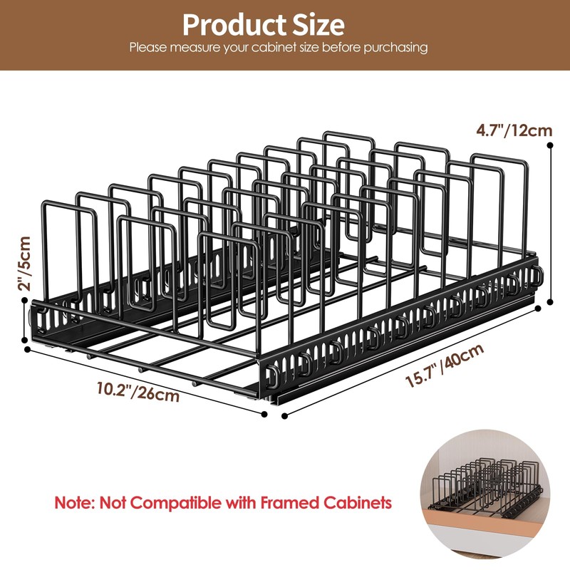 Housolution Pull Out Food Container Lid Organizer with Sliding Rail,
