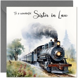 Train Sister in Law Birthday Card - Locomotive Traditional Steam Train Bday Card for Sister in Law
