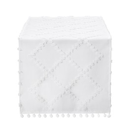 LLCUTESHOP White Table Runner, 33 x 183 cm 13 x 72 Inch Soft and Comfortable Table Runner, Plain Beautiful Tablerunner in Pastoral Style Embroidery Craft, Table Decoration