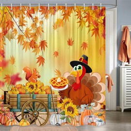 Viajar Thanksgiving Turkey Shower Curtain, Farmhouse Pumpkin Fall Autumn Harvest Shower Curtain Fall Bathroom Set Holiday Bath Bathtub Decorations Fabric Machine Washable with 12 Hooks 72"x72"