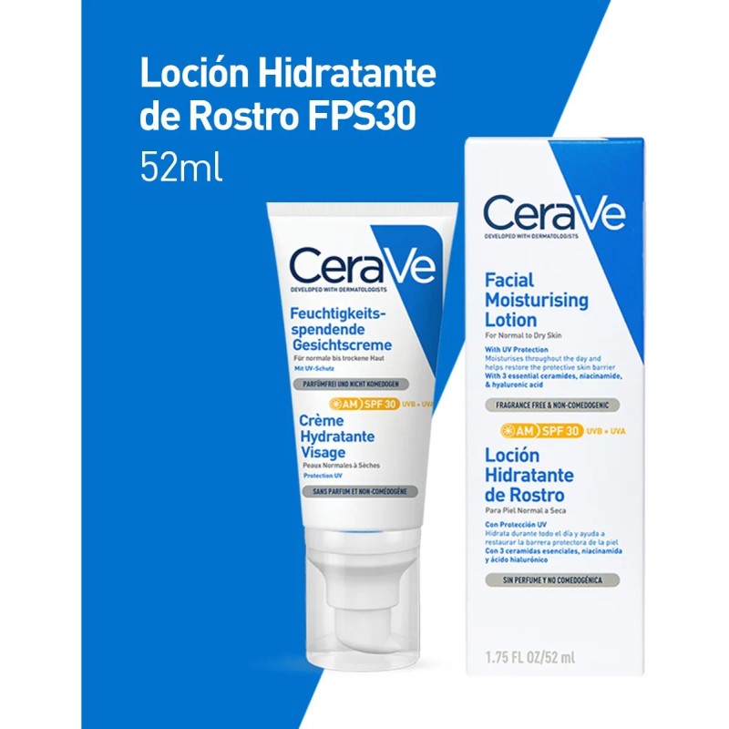 Cerave Loción Hidratante Rostro Fps30 52ml Todo Tipo Piel Día