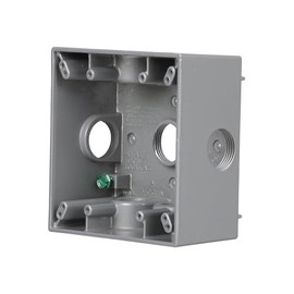 2-Gang Weatherproof Box, Seven 3/4 in. Threaded Outlets, Gray