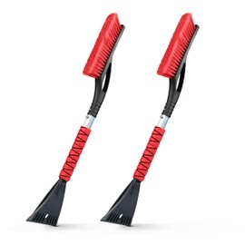 EcoNour 27" Car Snow Brush and Ice Scrapers for Car Windshield (Red- 2 Pack) | Scratch Free Bristle Head Snow Brush & Tough Window Snow Scraper with Aluminium Body