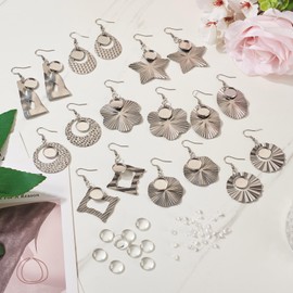 FASHEWELRY 18Pcs Stainless Steel Texture Earring Bezel Trays Dangle Round Teardrop Shape Cabochon Earring Setting Blanks with Glass Dome Cabochons for DIY Jewelry Making