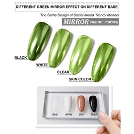 Dark Emerald Green Chrome Nail Powder Mirror Effect Solid Shimmer Pigment Olive Color Dust for French Manicure Tips Iridescent Lime Metallic Glitter