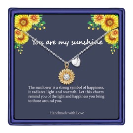 MONOZO Initial Sunflower Necklace for Women Trendy, 14k Gold Plated Sunflower Necklace Pendant CZ Heart Letter Initial J Necklace You are My Sunshine Sunflower Gifts for Women Jewelry
