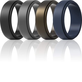ThunderFit Silicone Wedding Ring for Men (Black, Dark Grey, Dark Blue, Men Bronze, 9.5 - 10 (19.8mm))