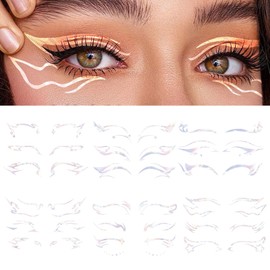 KASESSS 18 Pairs Eyeliner Temporary Tattoos, Glitter Eye Tattoo for Girls, Temporary Eye Make Up Tattoos, Bling Eyeliner Tattoos for Women, Birthday Party, Carnival, Party, Face Make-Up